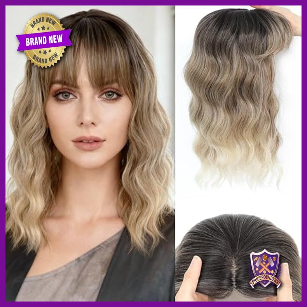 18 Inch Synthetic Hair Topper with Wispy Bangs for Thinning Hair